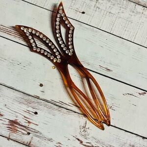 Vintage Tortoise Brown Rhinestone Hair Clip Pick 1950’s Goody’s